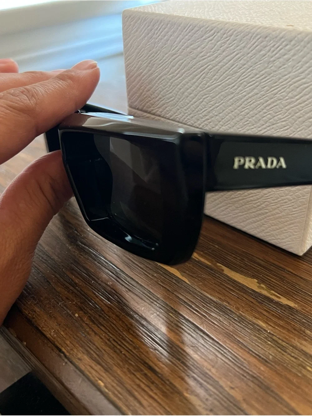 Prada Glossy Black Chunky Rectangular Sunglasses